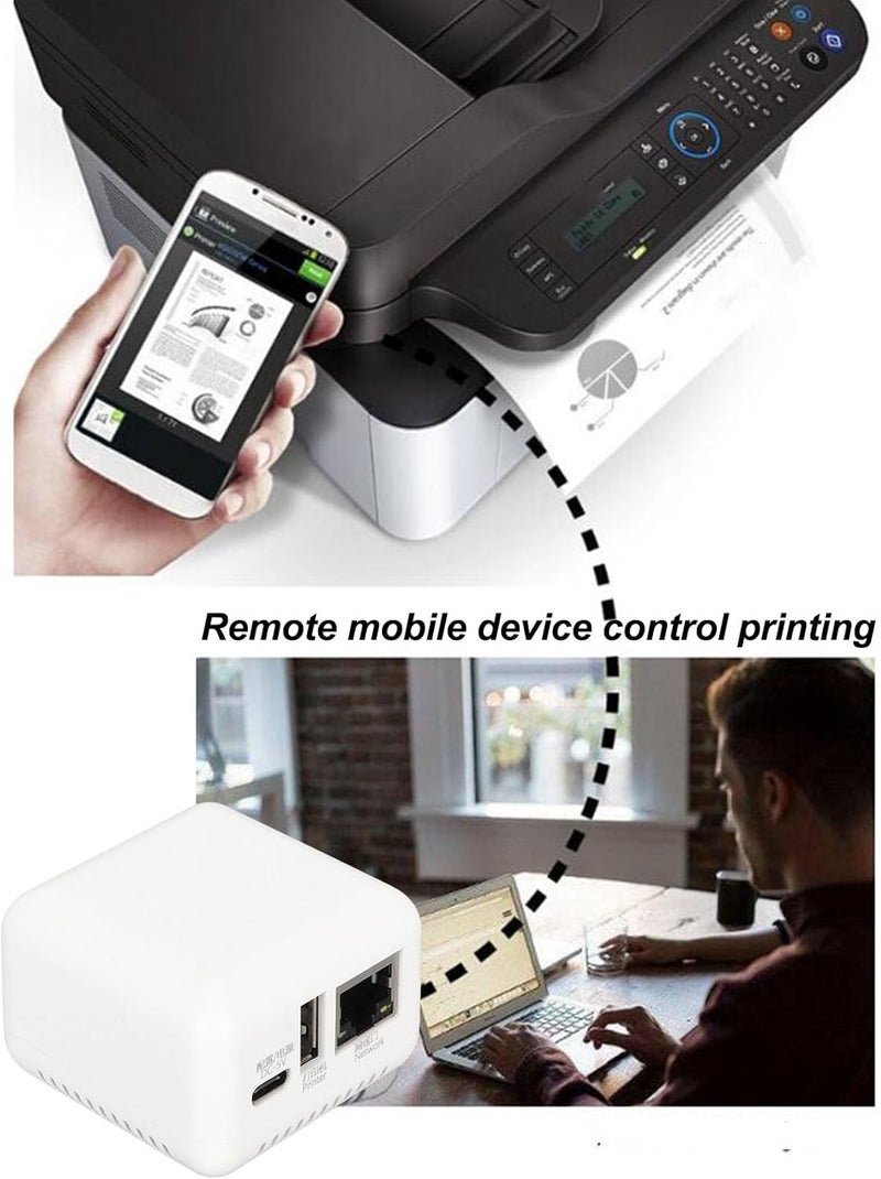 DAUERHAFT Wireless Print Server, Support Image Printing USB 2.0 Network Print Server Multiple Interfaces 100-240V Lightweight for PC (US Plug) - Image 2